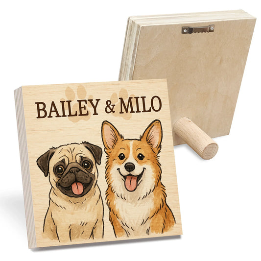 Custom Dog Portrait – Cartoon Wooden Photo Block for Pet Lovers