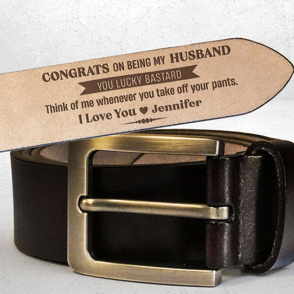 You Lucky Bastard - Personalized Engraved Leather Belt