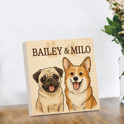 Custom Dog Portrait – Cartoon Wooden Photo Block for Pet Lovers
