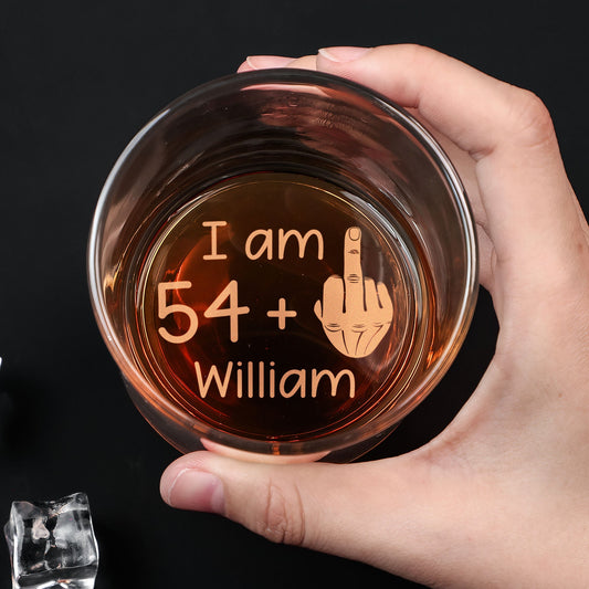 54 + Middle Finger Funny Birthday Gifts For Him - Personalized Engraved Whiskey Glass