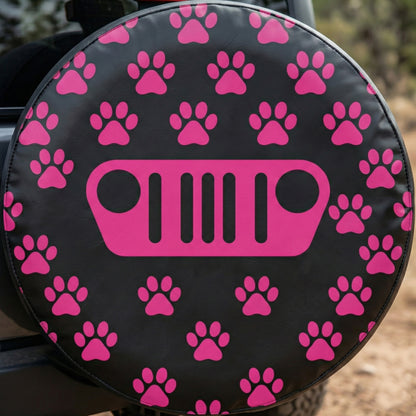 Pink Jeep Dog Paw Pattern Leather Spare Tire Cover