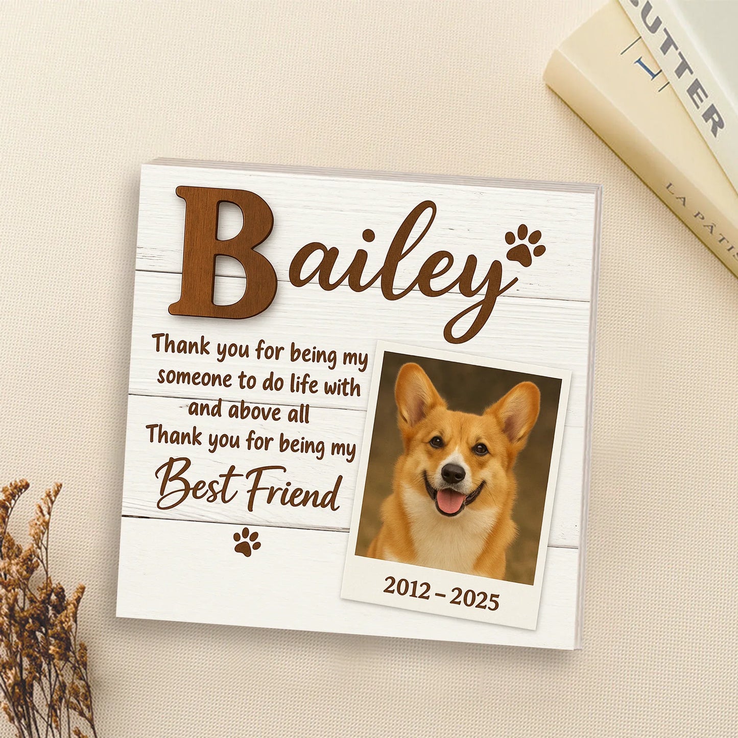 Dog Memorial Gift – Custom Dog Photo Block with Best Friend Quote