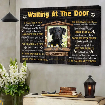 “Waiting At The Door” – Personalized Dog Memorial Canvas With Photo - PersonalizedFury