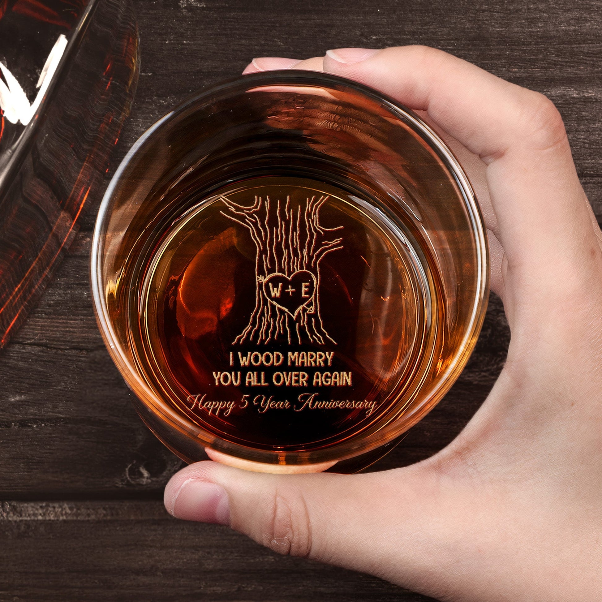 5th Anniversary Gift I Wood Marry You Again - Personalized Engraved Whiskey Glass