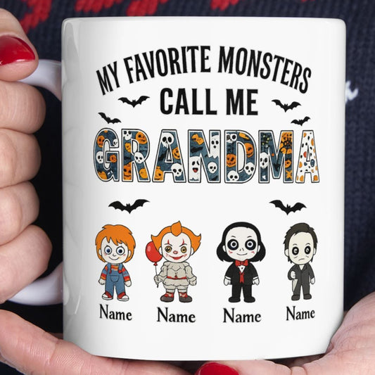 Halloween Gift for Grandma - Custom Little Monsters Coffee Mug - PersonalizedFury