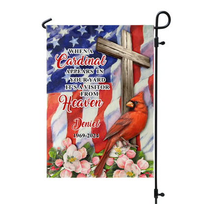 When A Cardinal Appears In Your Yard It's A Visitor From Heaven - Personalized Garden Flag, Memorial Gift, Loss Of Loved One - GF188