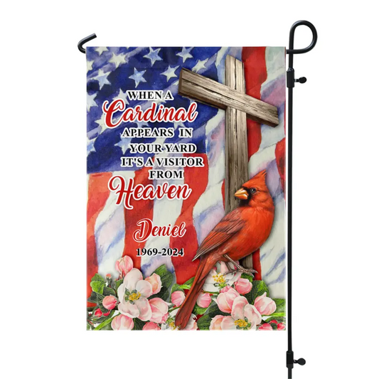 When A Cardinal Appears In Your Yard It's A Visitor From Heaven - Personalized Garden Flag, Memorial Gift, Loss Of Loved One - GF188