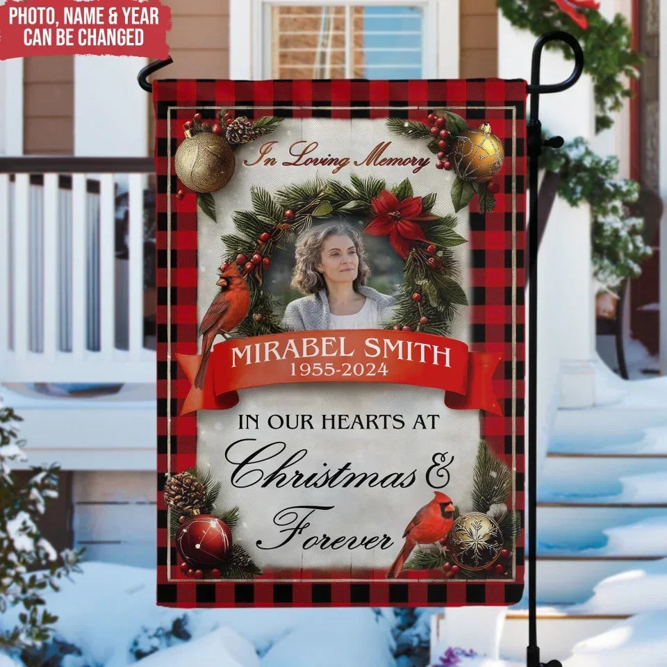 In Our Hearts At Christmas & Forever - Personalized Garden Flag, Memorial Gift - GF417TL