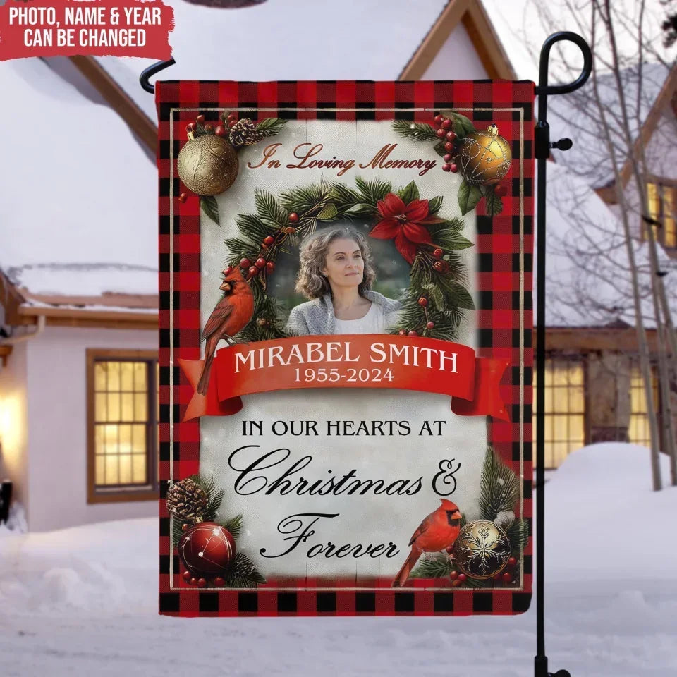 In Our Hearts At Christmas & Forever - Personalized Garden Flag, Memorial Gift - GF417TL