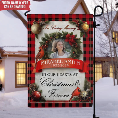 In Our Hearts At Christmas & Forever - Personalized Garden Flag, Memorial Gift - GF417TL