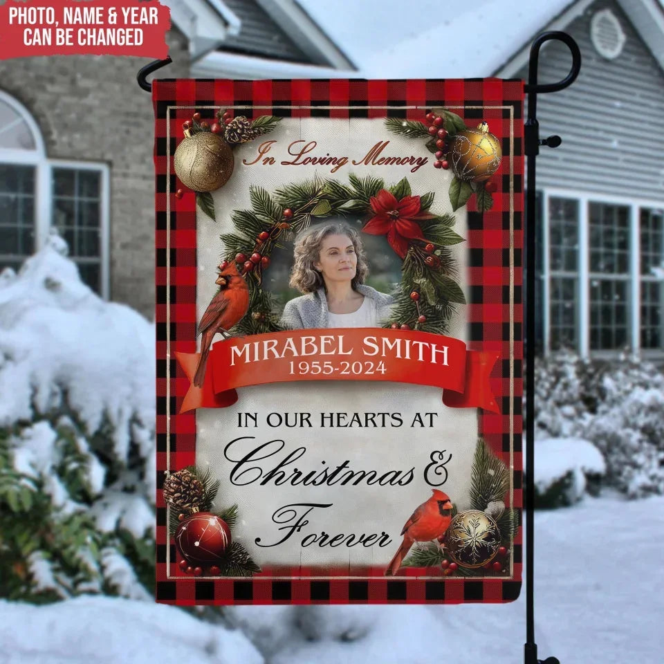 In Our Hearts At Christmas & Forever - Personalized Garden Flag, Memorial Gift - GF417TL
