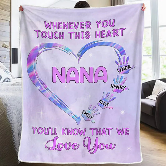 Whenever You Touch This Heart - Family Personalized Custom Blanket - Gift For Mom, Grandma