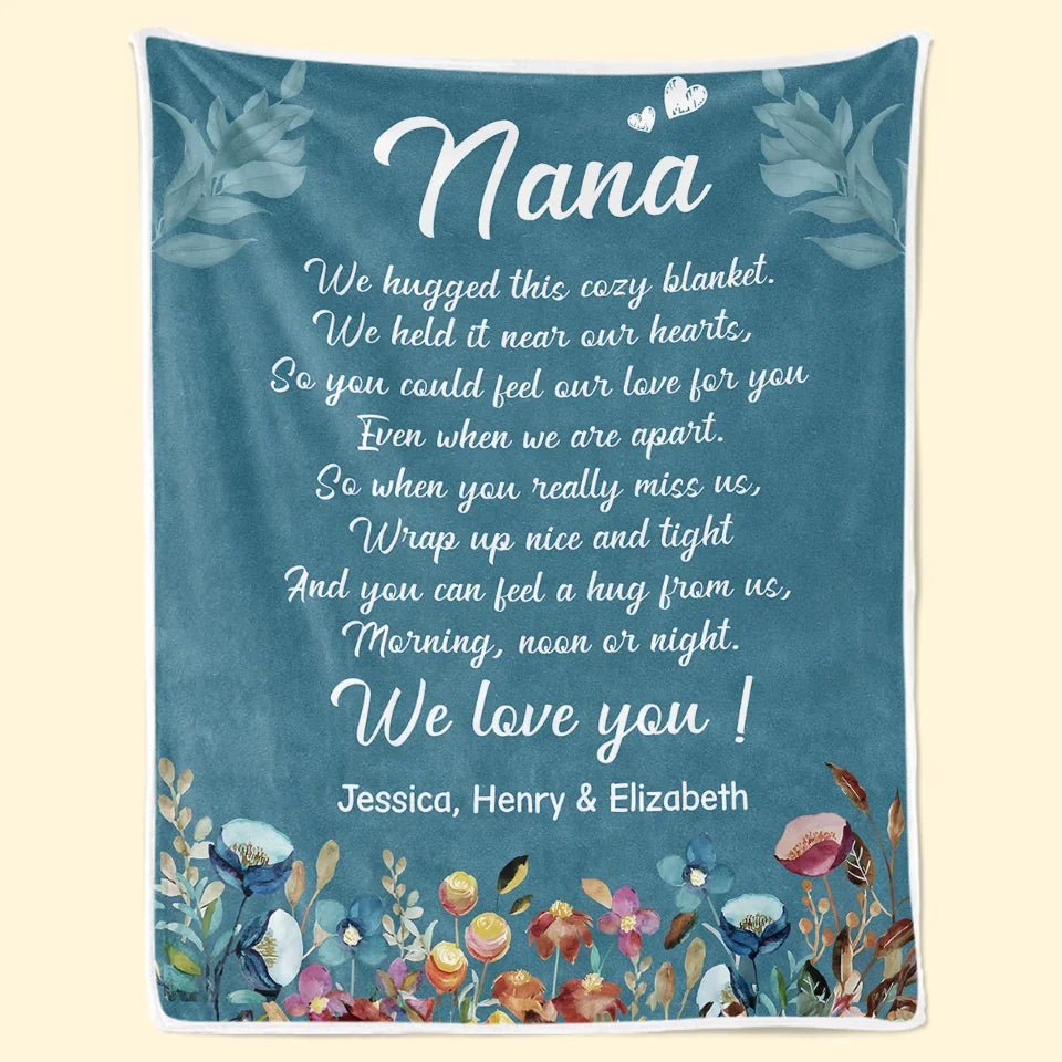 You Can Feel A Hug From Us - Family Personalized Custom Blanket - Gift For Mom, Grandma
