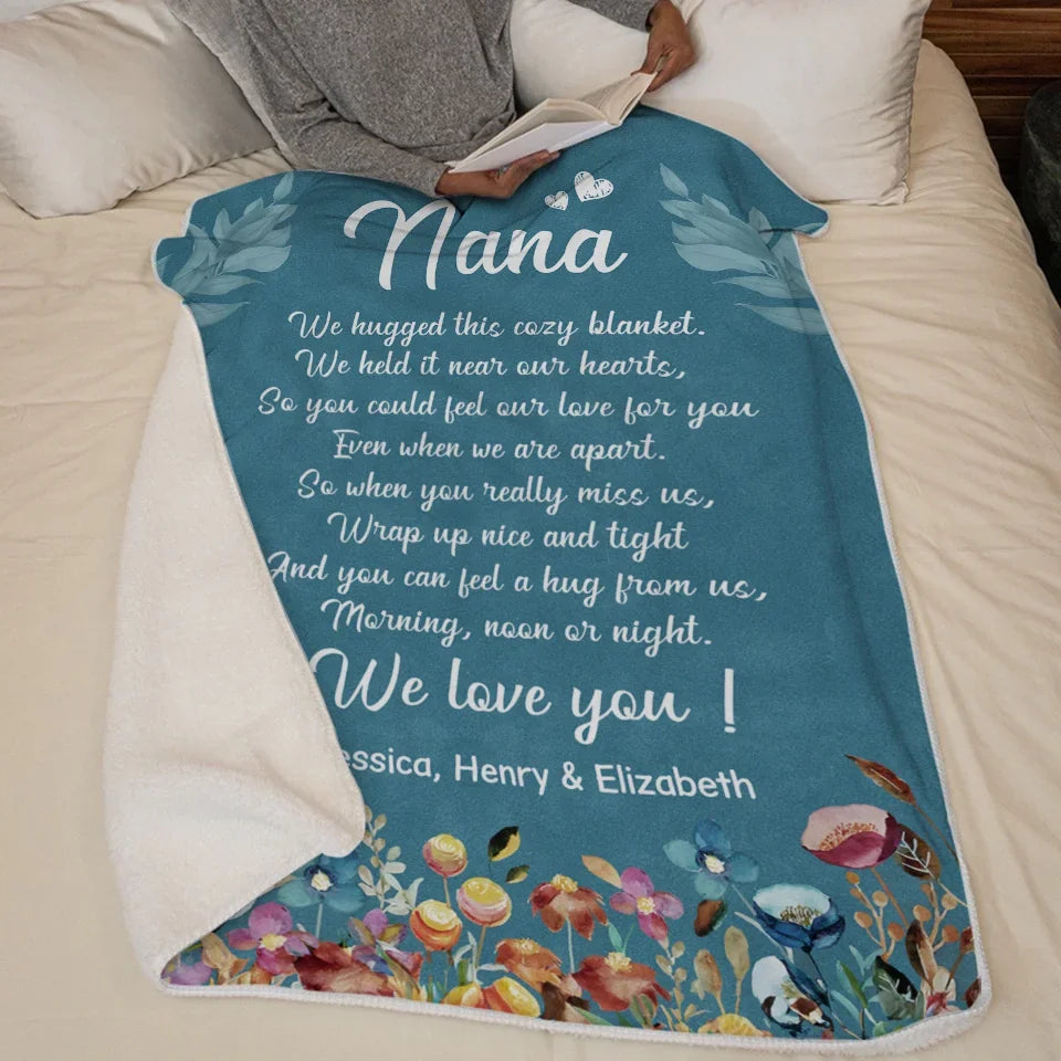 You Can Feel A Hug From Us - Family Personalized Custom Blanket - Gift For Mom, Grandma
