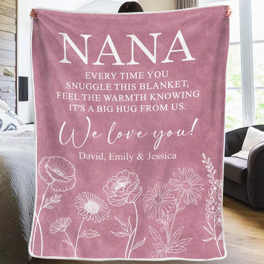 A Big Hug From Me - Family Personalized Custom Blanket - Mother's Day, Gift For Mom, Grandma