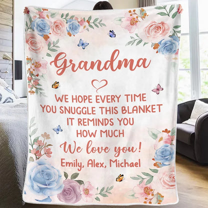 We Love You Grandma - Family Personalized Custom Blanket - Mother's Day, Gift For Mom, Grandma