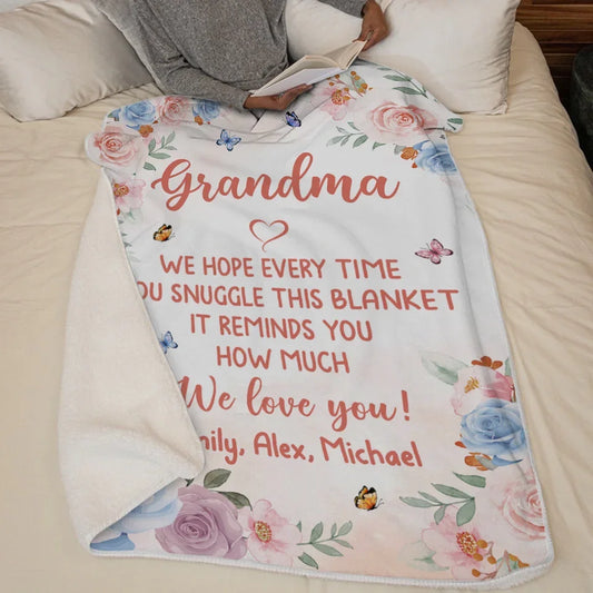 We Love You Grandma - Family Personalized Custom Blanket - Mother's Day, Gift For Mom, Grandma