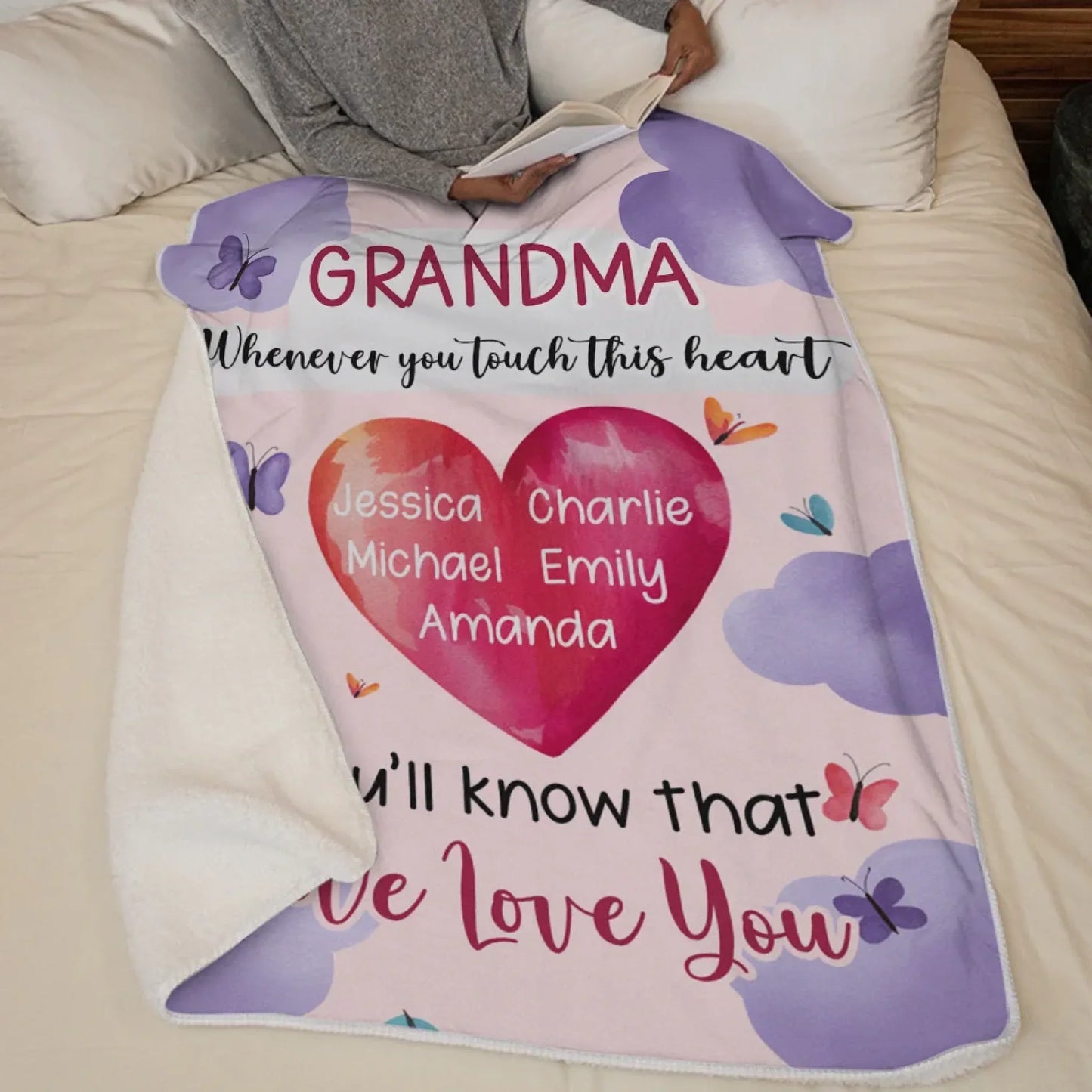Grandma’s Heart Beats In Mine Forever - Family Personalized Custom Blanket - Gift For Mom, Grandma
