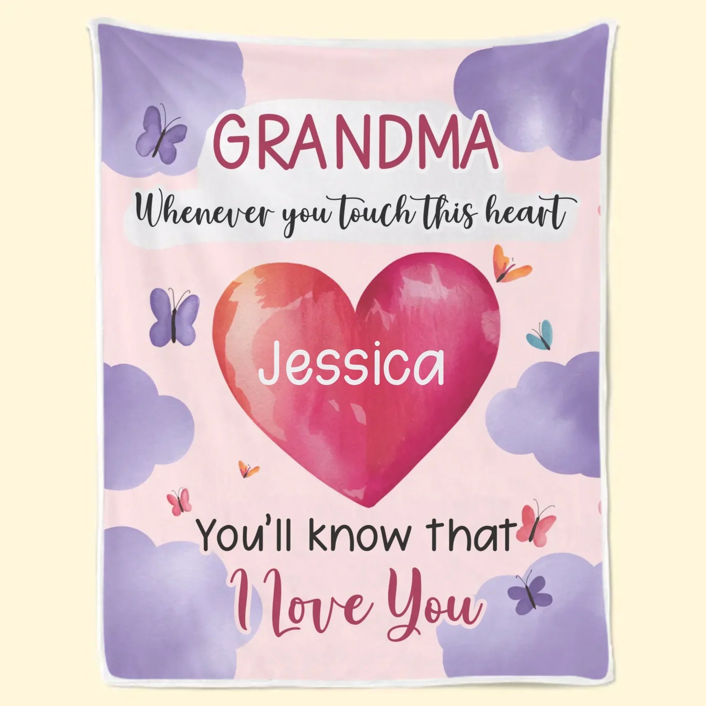 Grandma’s Heart Beats In Mine Forever - Family Personalized Custom Blanket - Gift For Mom, Grandma