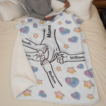 Forever Connected, Hand in Hand - Family Personalized Custom 3D Inflated Effect Printed Blanket - Mother's Day, Gift For Mom, Grandma