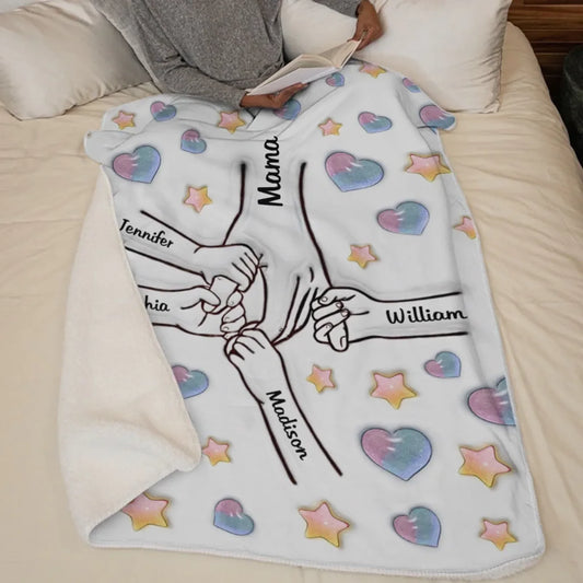 Forever Connected, Hand in Hand - Family Personalized Custom 3D Inflated Effect Printed Blanket - Mother's Day, Gift For Mom, Grandma