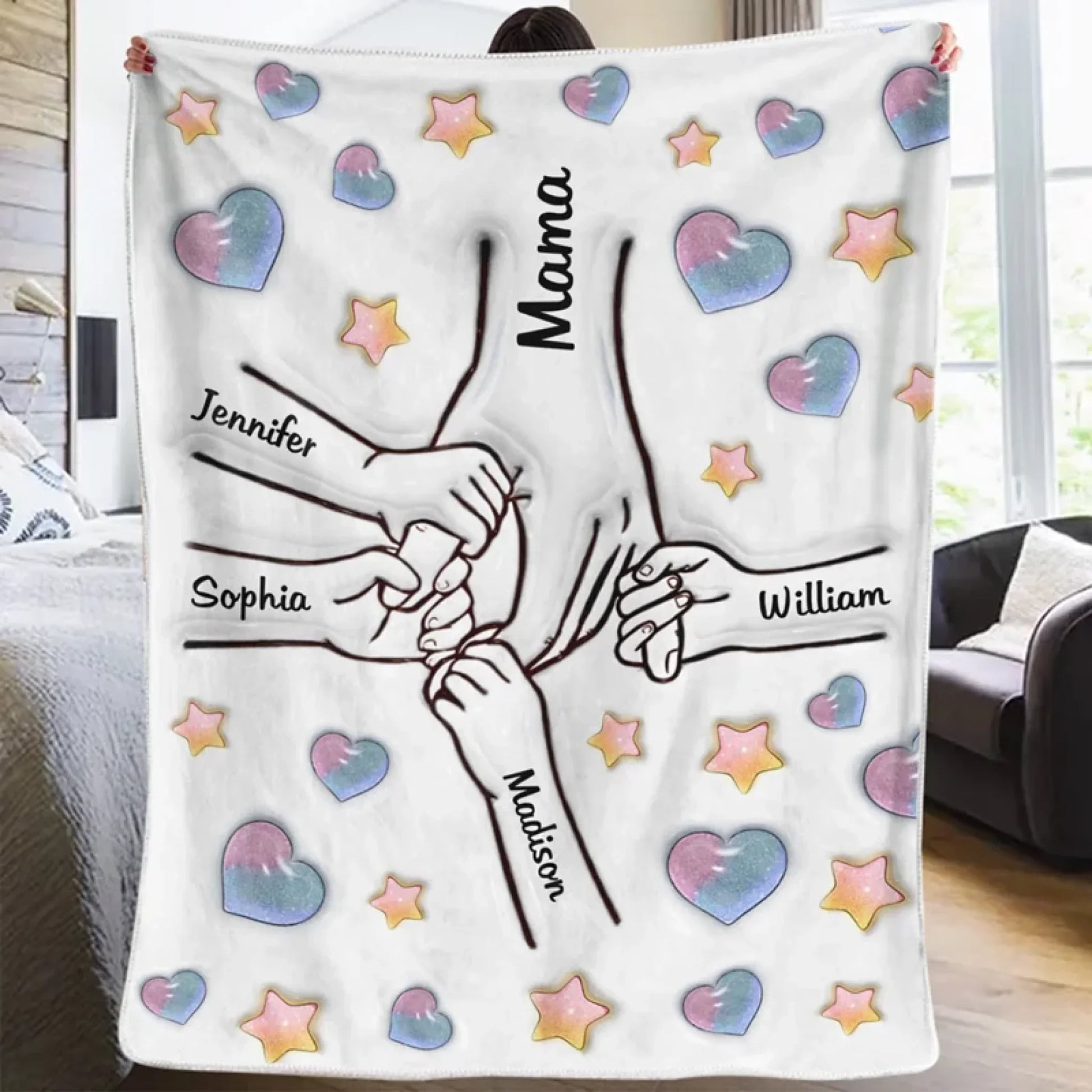 Forever Connected, Hand in Hand - Family Personalized Custom 3D Inflated Effect Printed Blanket - Mother's Day, Gift For Mom, Grandma