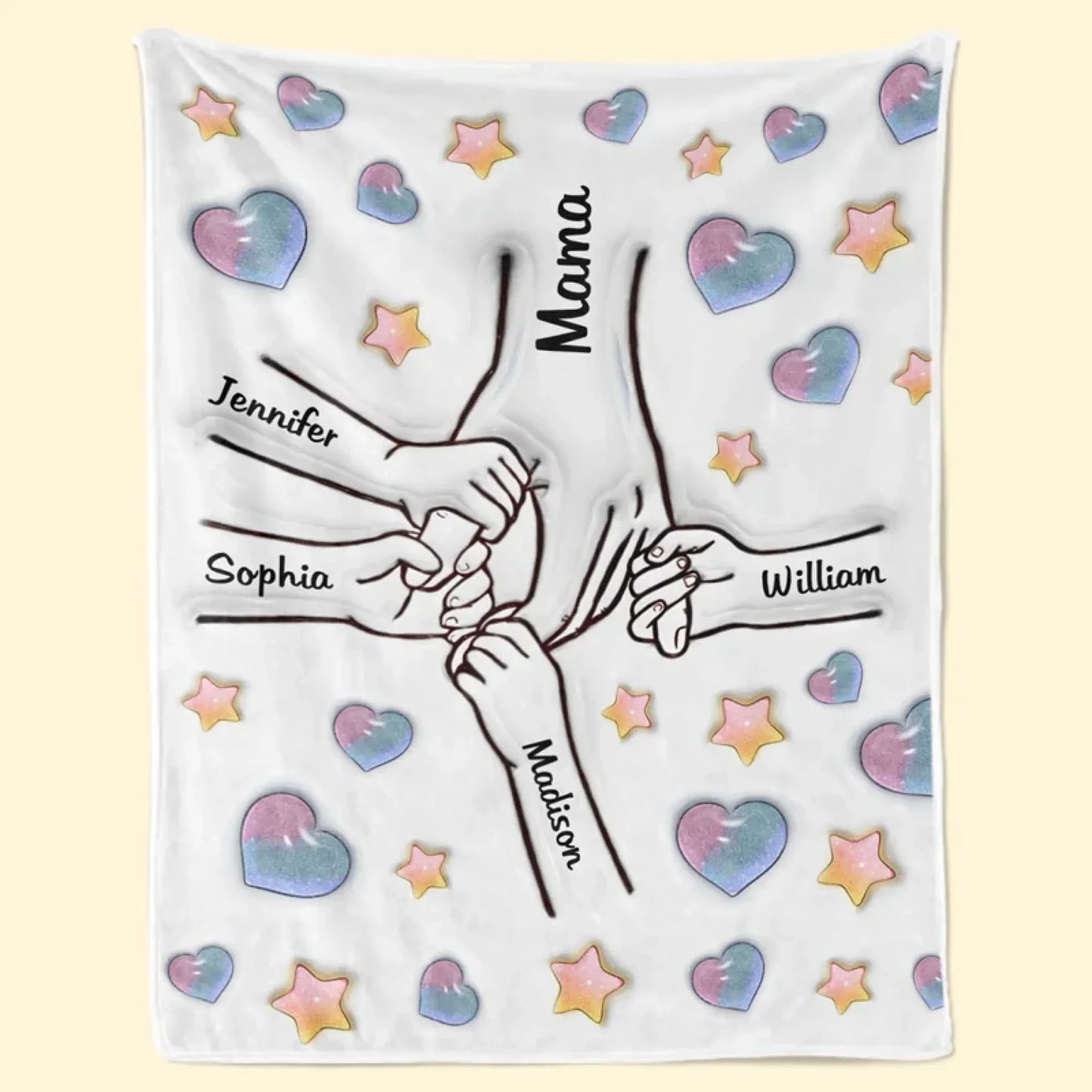 Forever Connected, Hand in Hand - Family Personalized Custom 3D Inflated Effect Printed Blanket - Mother's Day, Gift For Mom, Grandma