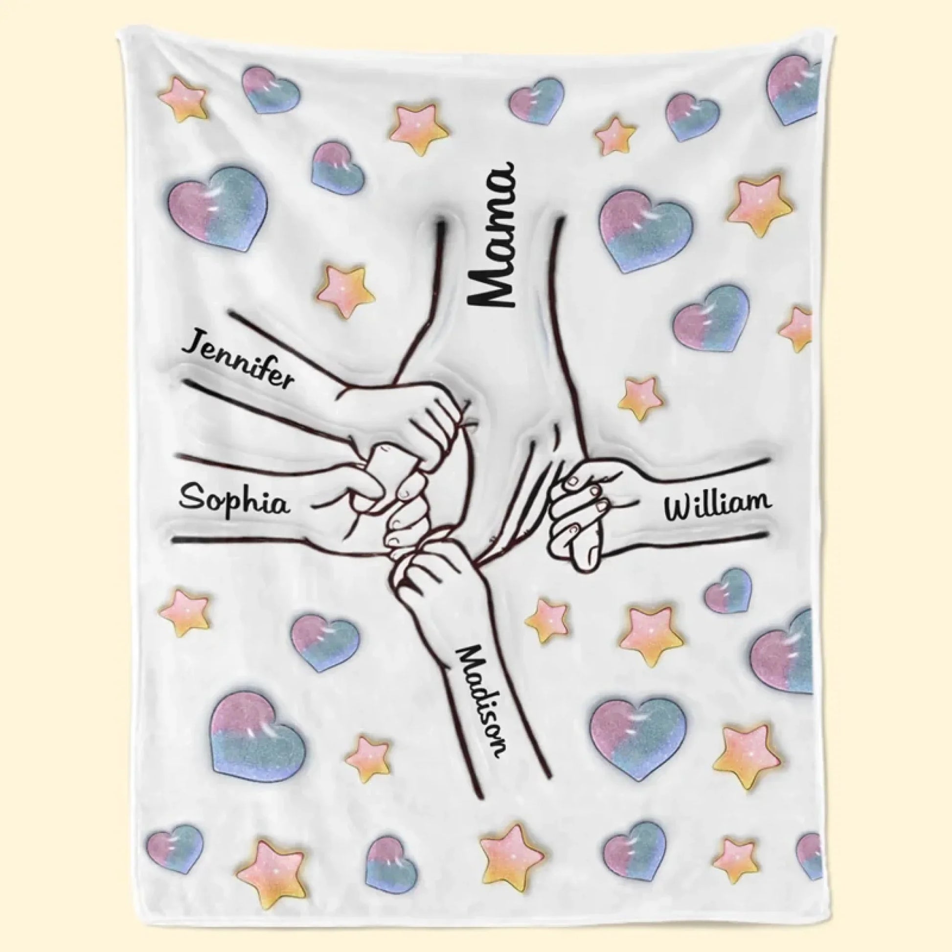 Forever Connected, Hand in Hand - Family Personalized Custom 3D Inflated Effect Printed Blanket - Mother's Day, Gift For Mom, Grandma