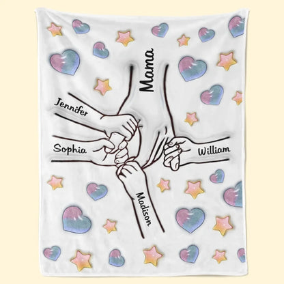 Forever Connected, Hand in Hand - Family Personalized Custom 3D Inflated Effect Printed Blanket - Mother's Day, Gift For Mom, Grandma
