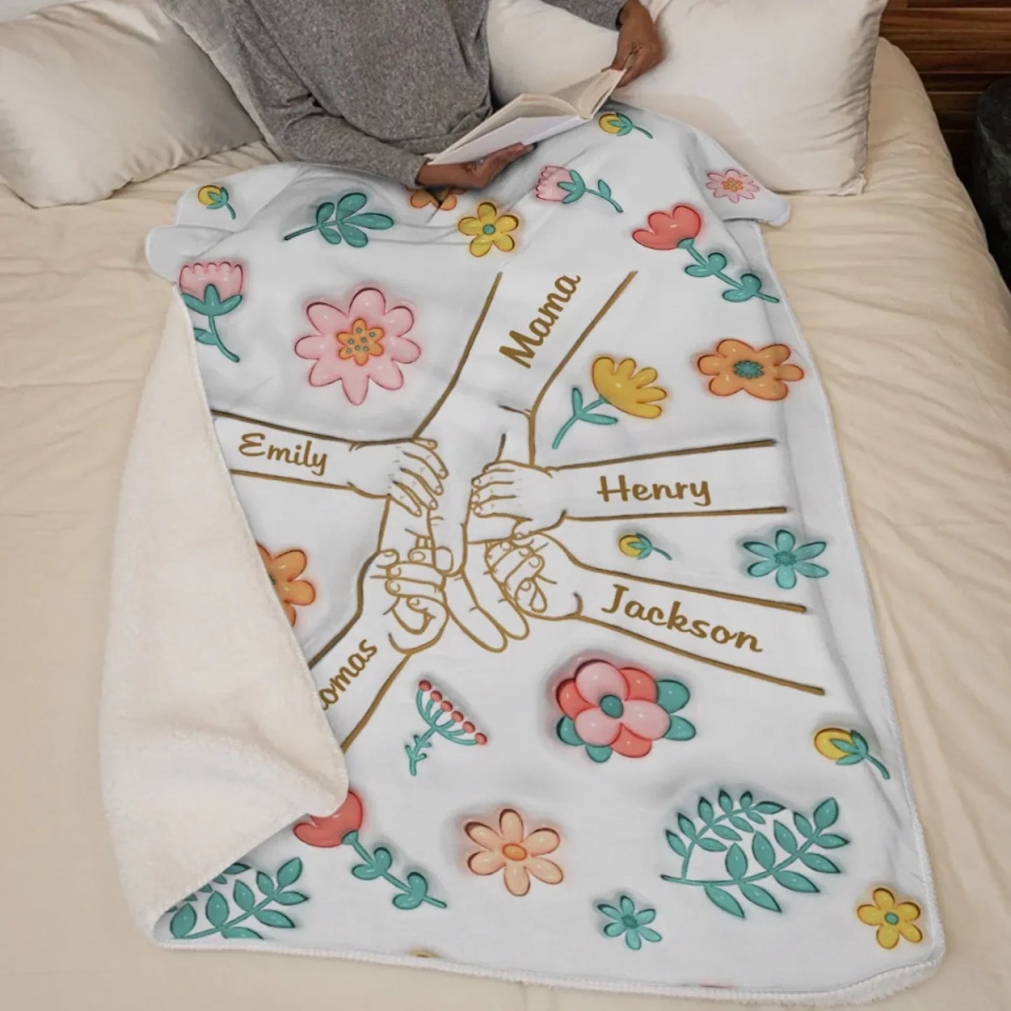Fingers Tied With Love - Family Personalized Custom 3D Inflated Effect Printed Blanket - Mother's Day, Gift For Mom, Grandma