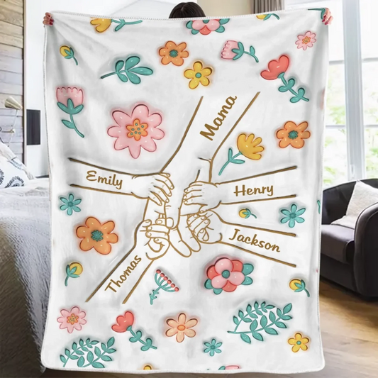 Fingers Tied With Love - Family Personalized Custom 3D Inflated Effect Printed Blanket - Mother's Day, Gift For Mom, Grandma