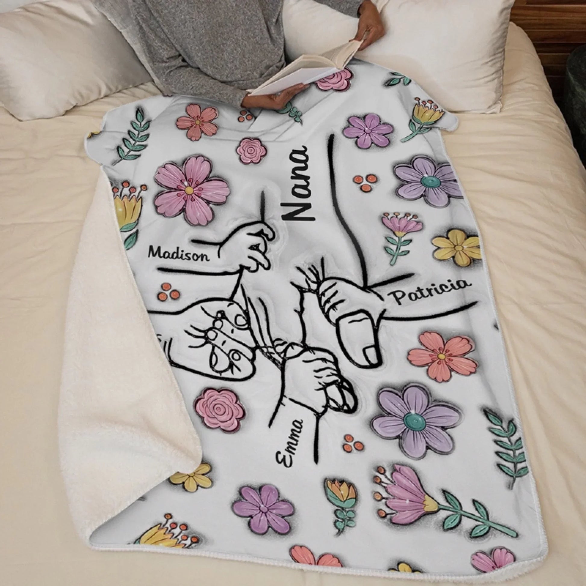 Hands Holding Nana With Love - Family Personalized Custom 3D Inflated Effect Printed Blanket - Mother's Day, Gift For Mom, Grandma