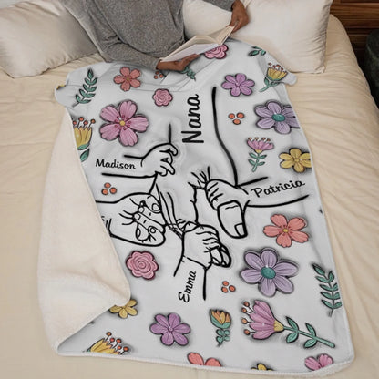 Hands Holding Nana With Love - Family Personalized Custom 3D Inflated Effect Printed Blanket - Mother's Day, Gift For Mom, Grandma