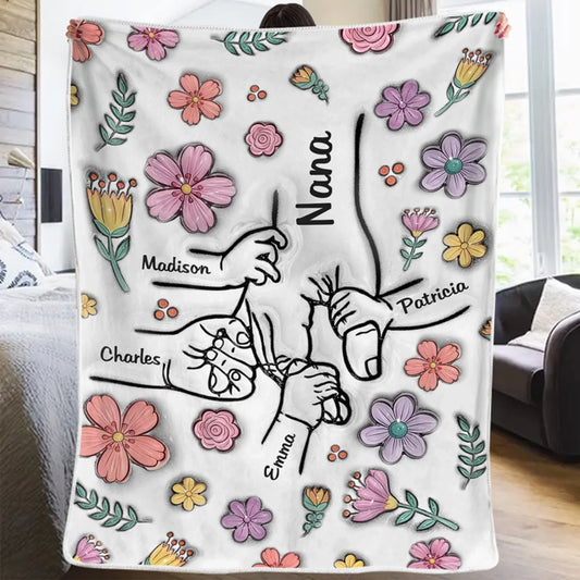Hands Holding Nana With Love - Family Personalized Custom 3D Inflated Effect Printed Blanket - Mother's Day, Gift For Mom, Grandma