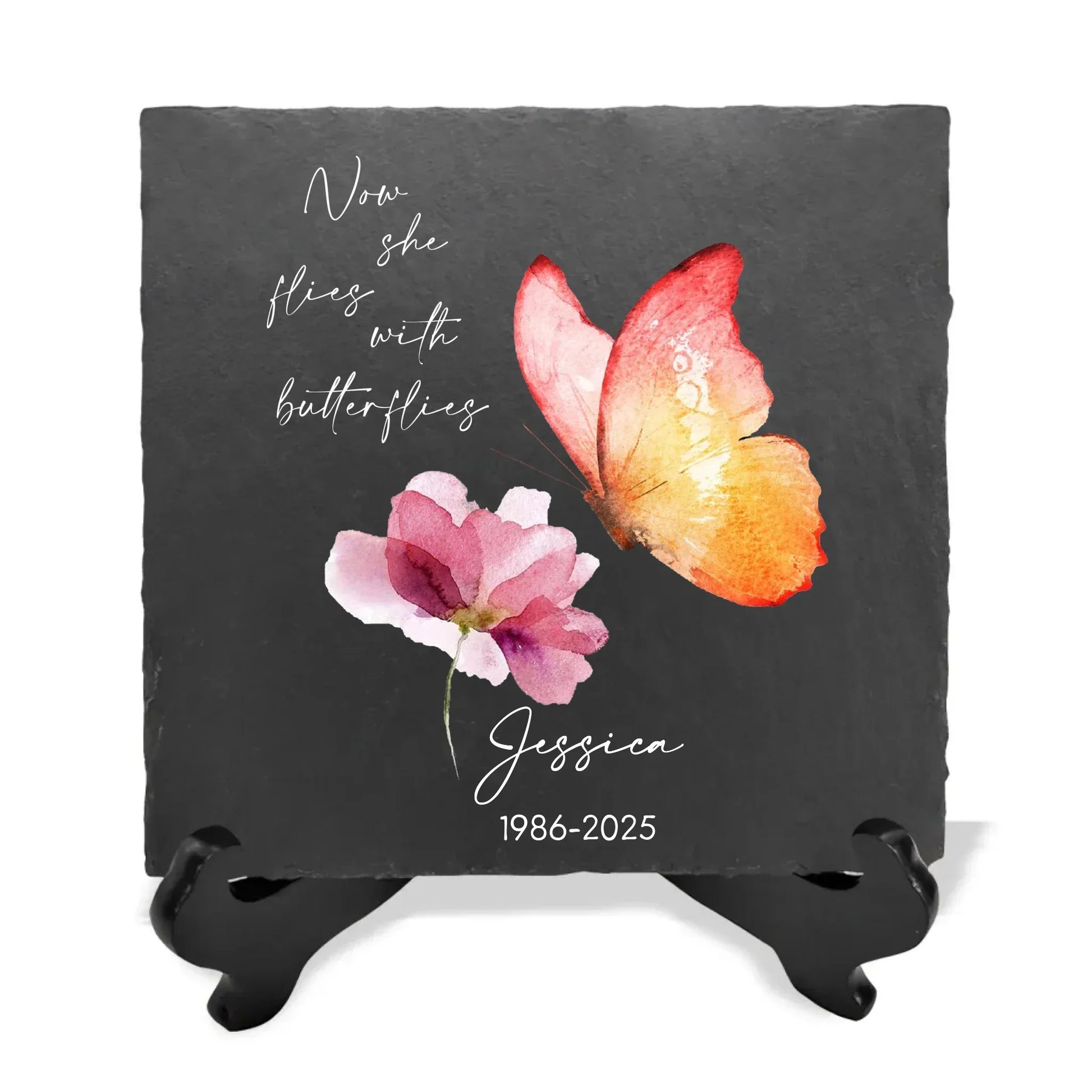 Now She Flies With Butterflies - Personalized Memorial Stone, Loss Of Loved One Gift