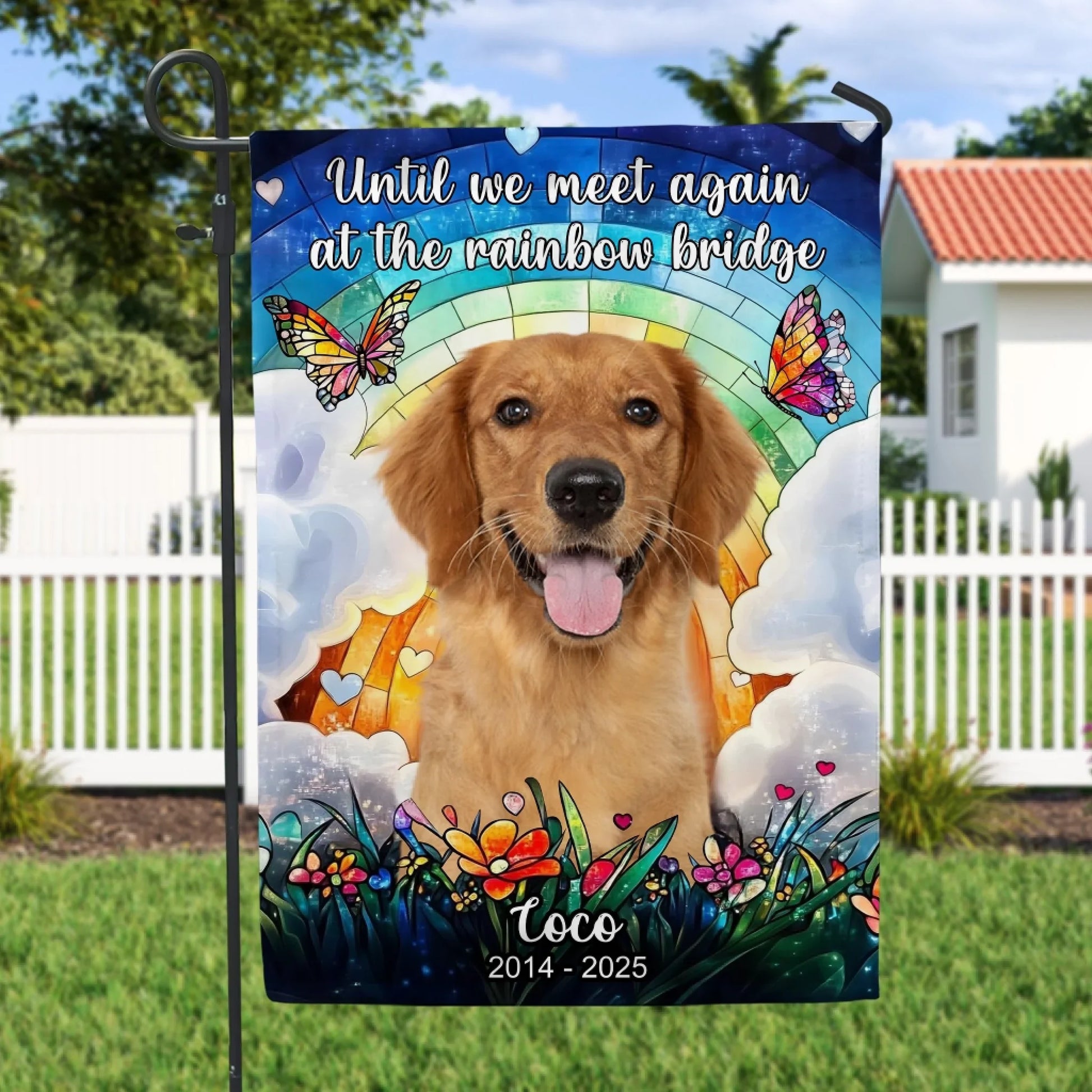 Stained Glass, Until We Meet Again At The Rainbow Bridge - Personalized Garden Flag