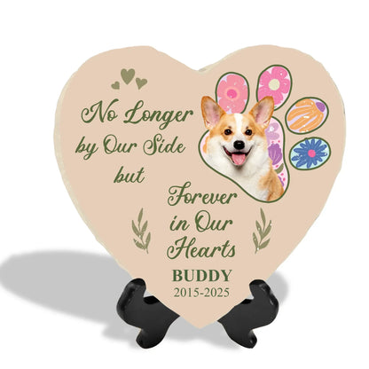 No Longer By My Side Forever In Our Hearts - Personalized Memorial Stone, Memorial Gift