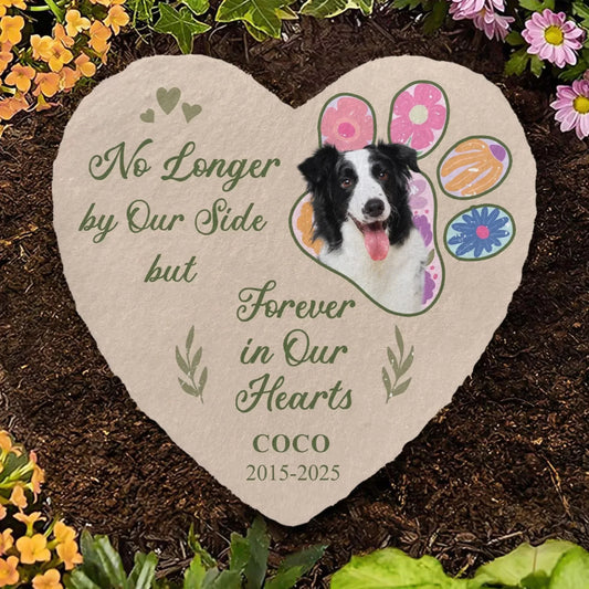 No Longer By My Side Forever In Our Hearts - Personalized Memorial Stone, Memorial Gift