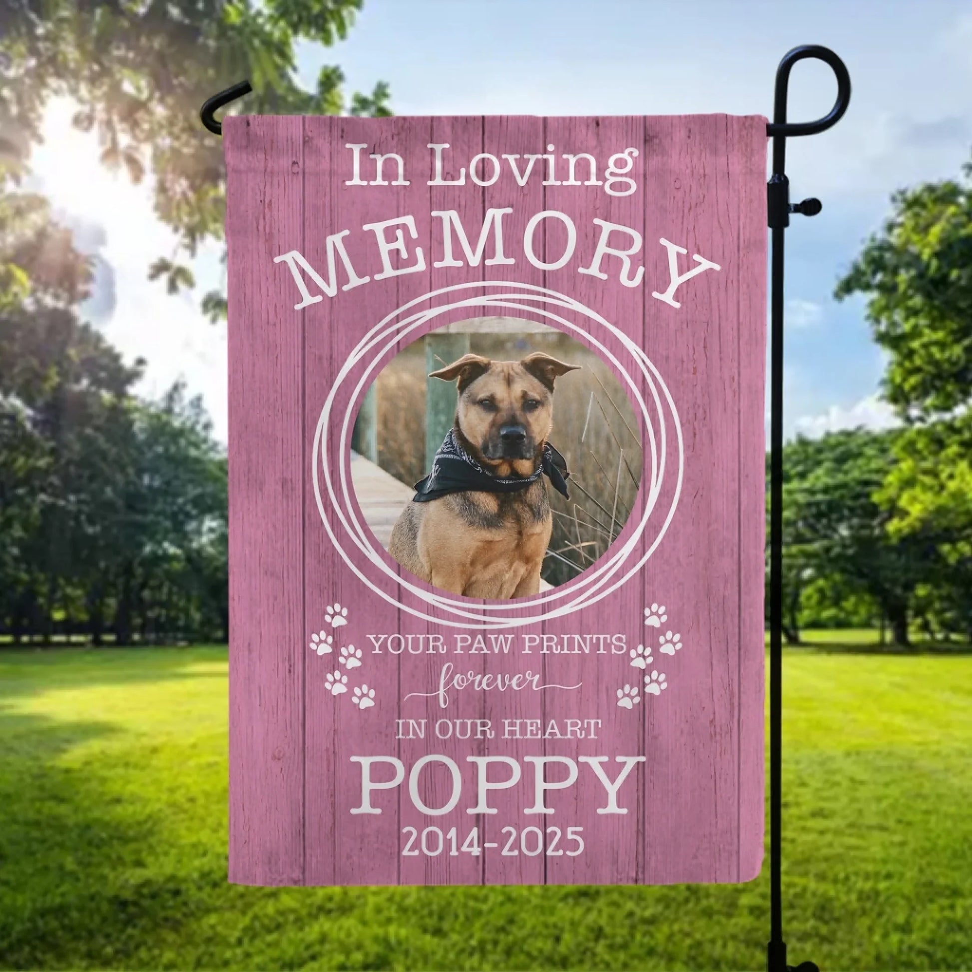Your Paw Prints Forever In Our Heart - Personalized Garden Flag, Pet Memorial Gift, Pet Loss Remembrance Gift