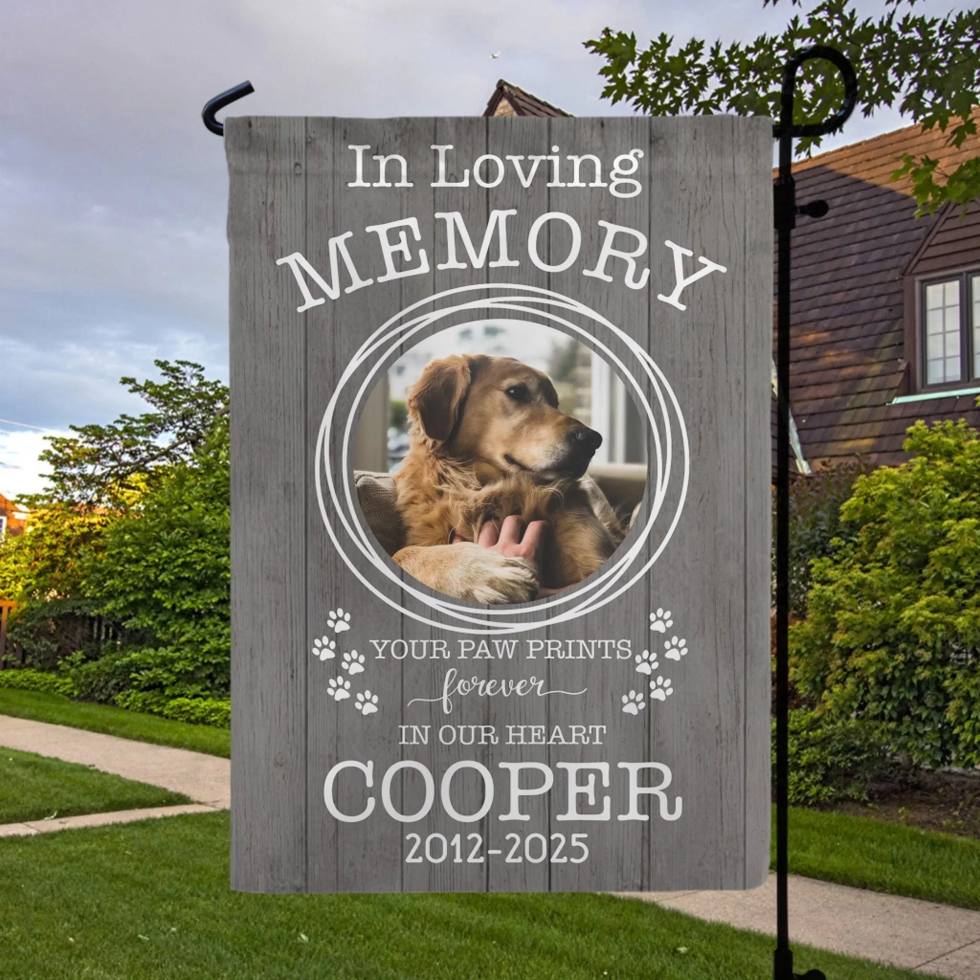 Your Paw Prints Forever In Our Heart - Personalized Garden Flag, Pet Memorial Gift, Pet Loss Remembrance Gift