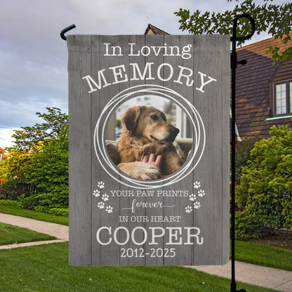 Your Paw Prints Forever In Our Heart - Personalized Garden Flag, Pet Memorial Gift, Pet Loss Remembrance Gift