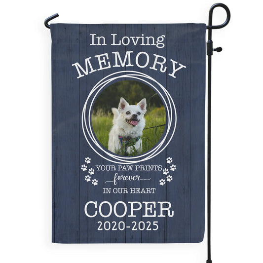 Your Paw Prints Forever In Our Heart - Personalized Garden Flag, Pet Memorial Gift, Pet Loss Remembrance Gift
