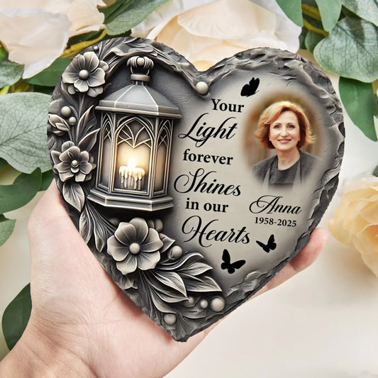 Your Light Forever Shines In Our Hearts - Personalized Memorial Stone, Garden Memorial Decor, Sympathy Gift For Loss Of Loved One