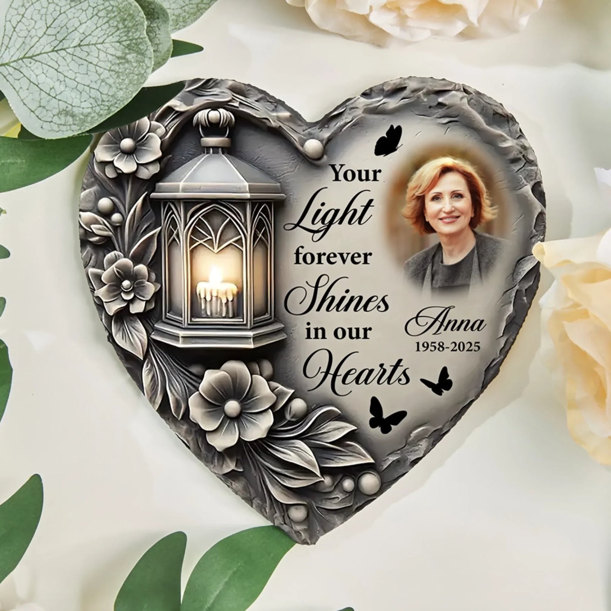 Your Light Forever Shines In Our Hearts - Personalized Memorial Stone, Garden Memorial Decor, Sympathy Gift For Loss Of Loved One