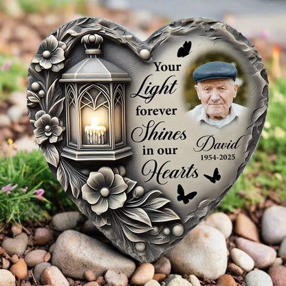 Your Light Forever Shines In Our Hearts - Personalized Memorial Stone, Garden Memorial Decor, Sympathy Gift For Loss Of Loved One