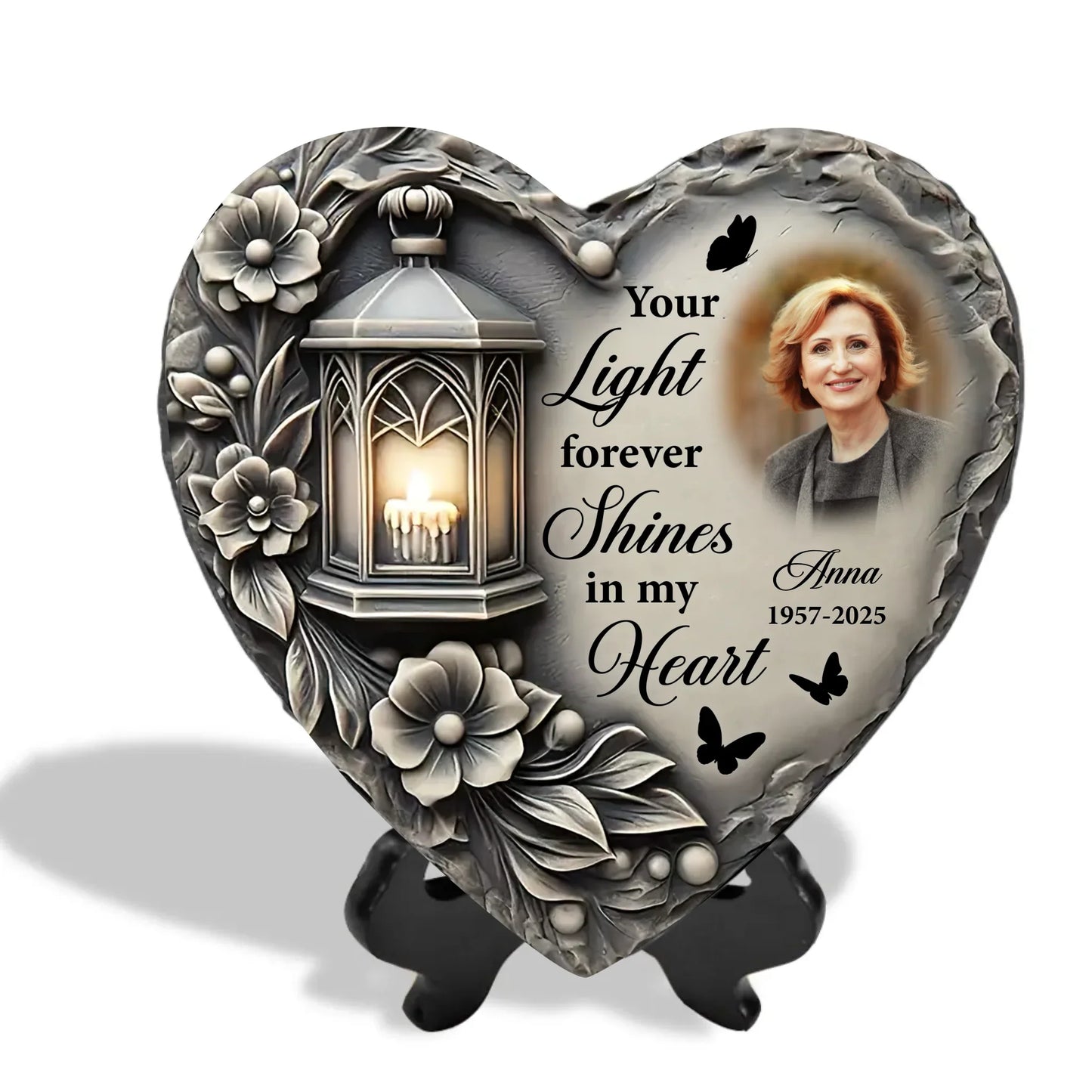 Your Light Forever Shines In Our Hearts - Personalized Memorial Stone, Garden Memorial Decor, Sympathy Gift For Loss Of Loved One