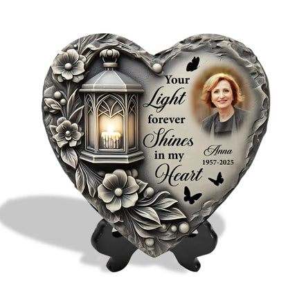 Your Light Forever Shines In Our Hearts - Personalized Memorial Stone, Garden Memorial Decor, Sympathy Gift For Loss Of Loved One