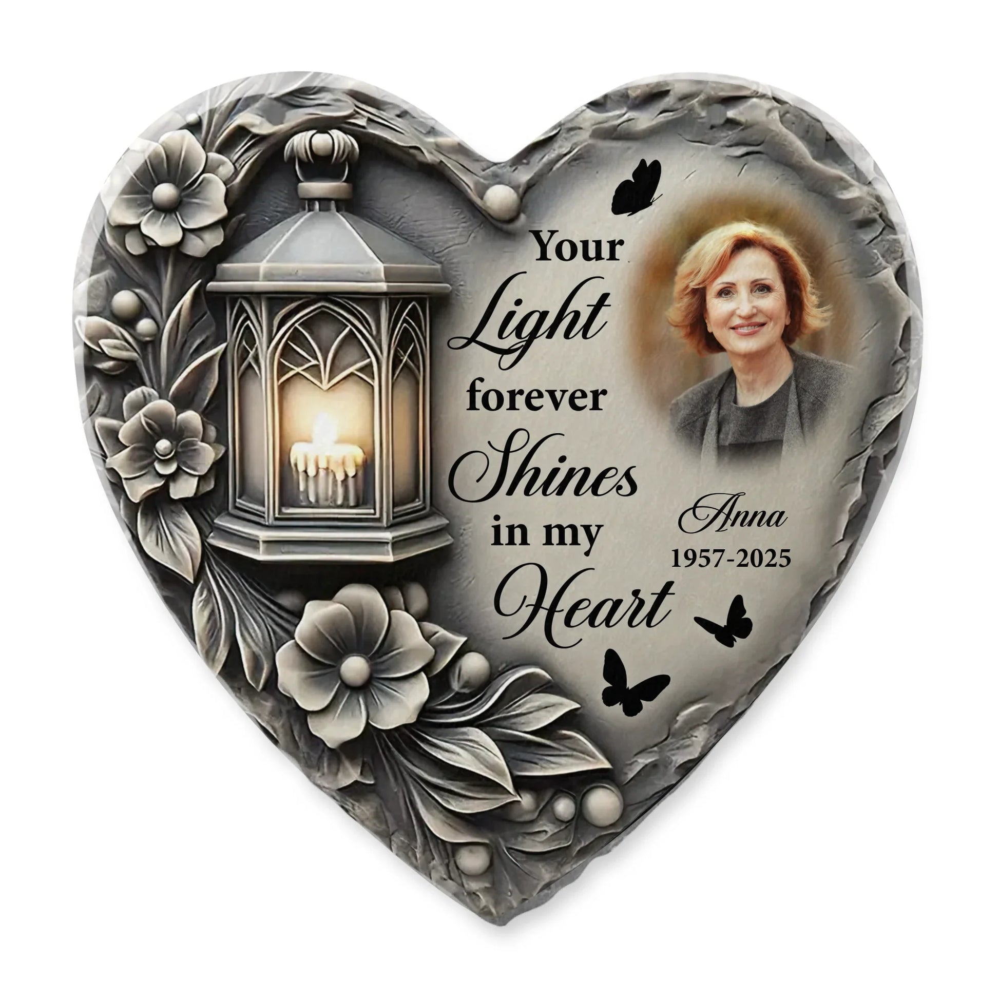 Your Light Forever Shines In Our Hearts - Personalized Memorial Stone, Garden Memorial Decor, Sympathy Gift For Loss Of Loved One