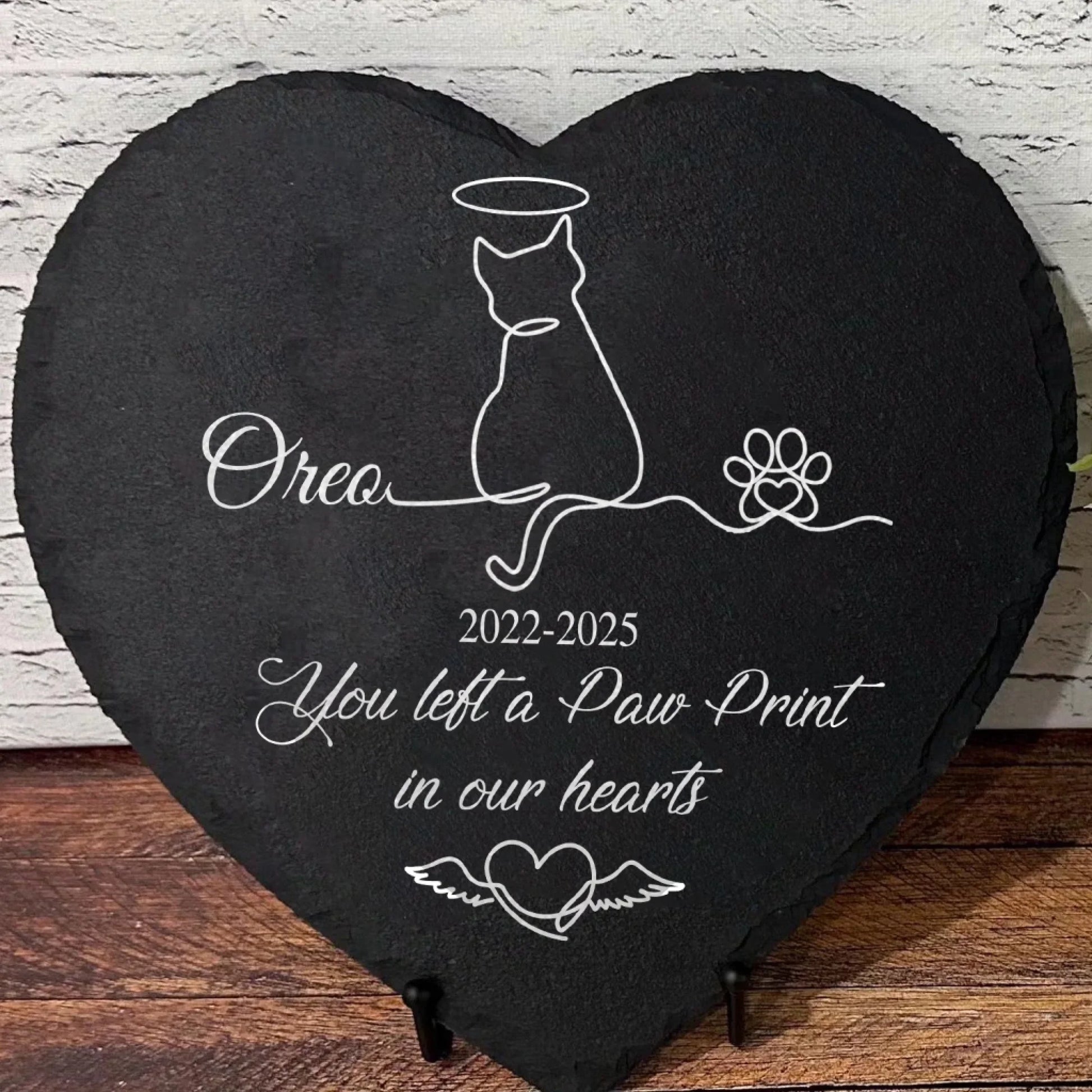 You Left A Paw Print In Our Hearts - Personalized Memorial Stone, Gift For The One Loss Cat, Sympathy Gift