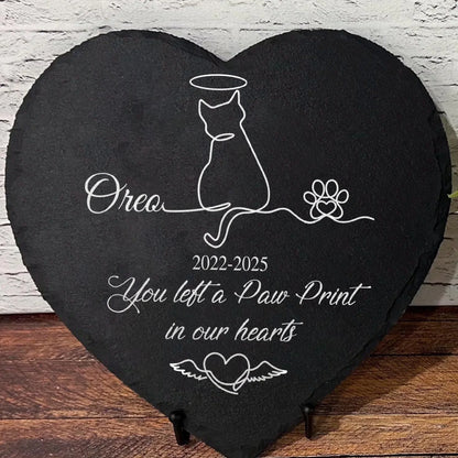 You Left A Paw Print In Our Hearts - Personalized Memorial Stone, Gift For The One Loss Cat, Sympathy Gift
